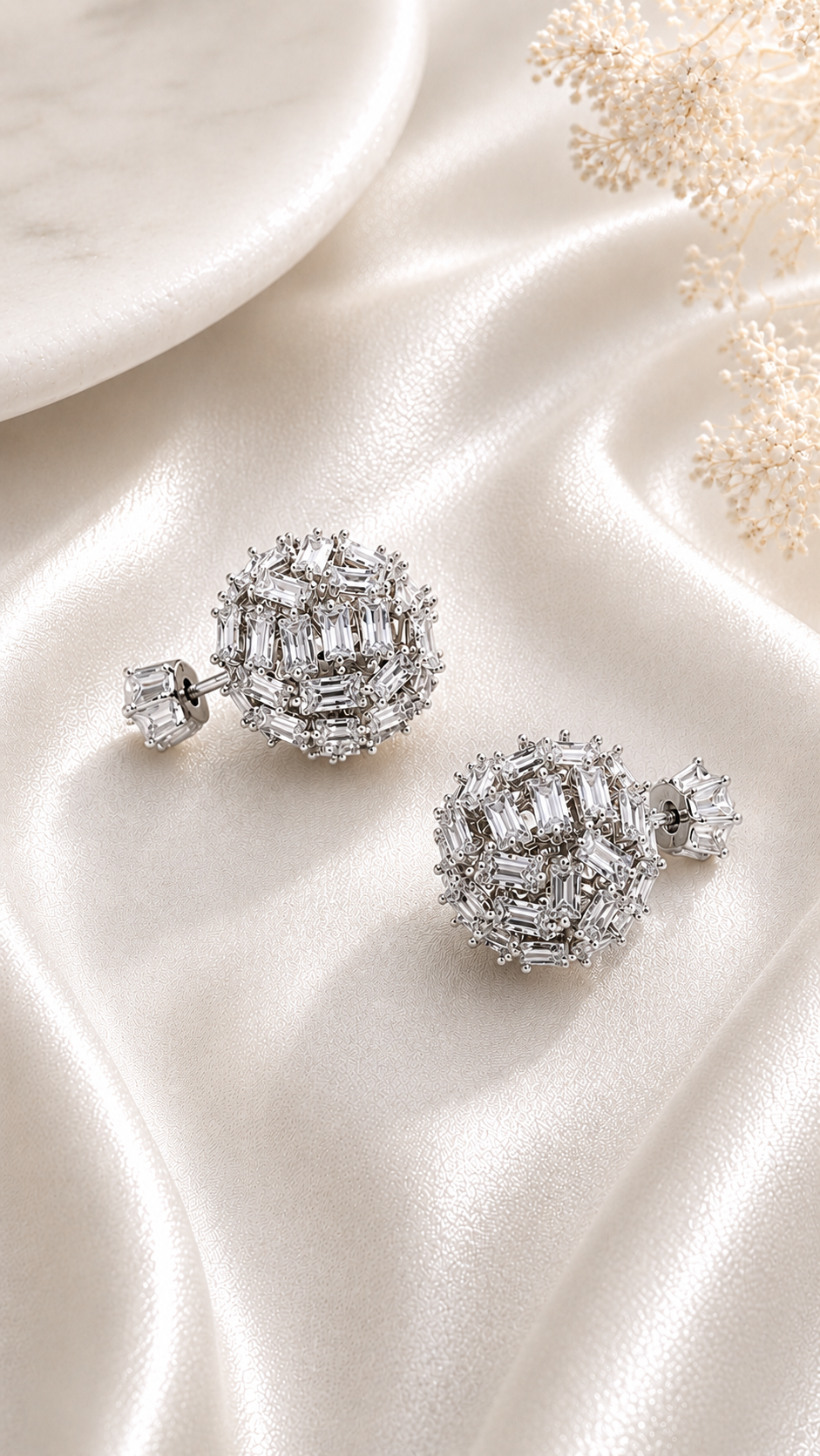 Close-up of crystal detail on Aria Frost Cluster Studs