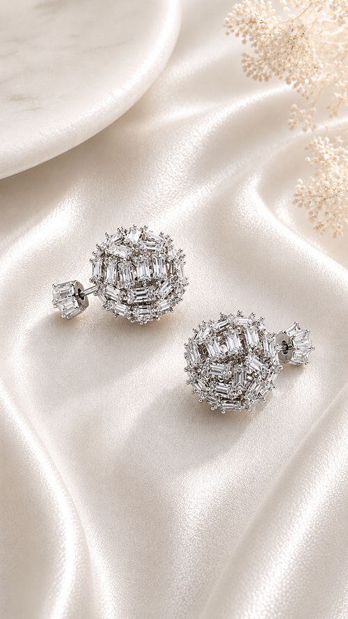 Close-up of crystal detail on Aria Frost Cluster Studs