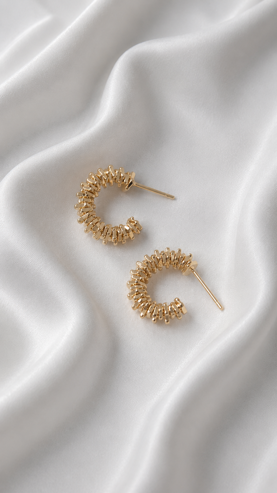 Aria Golden Grain Hoops - textured gold hoops with wheat grain motif