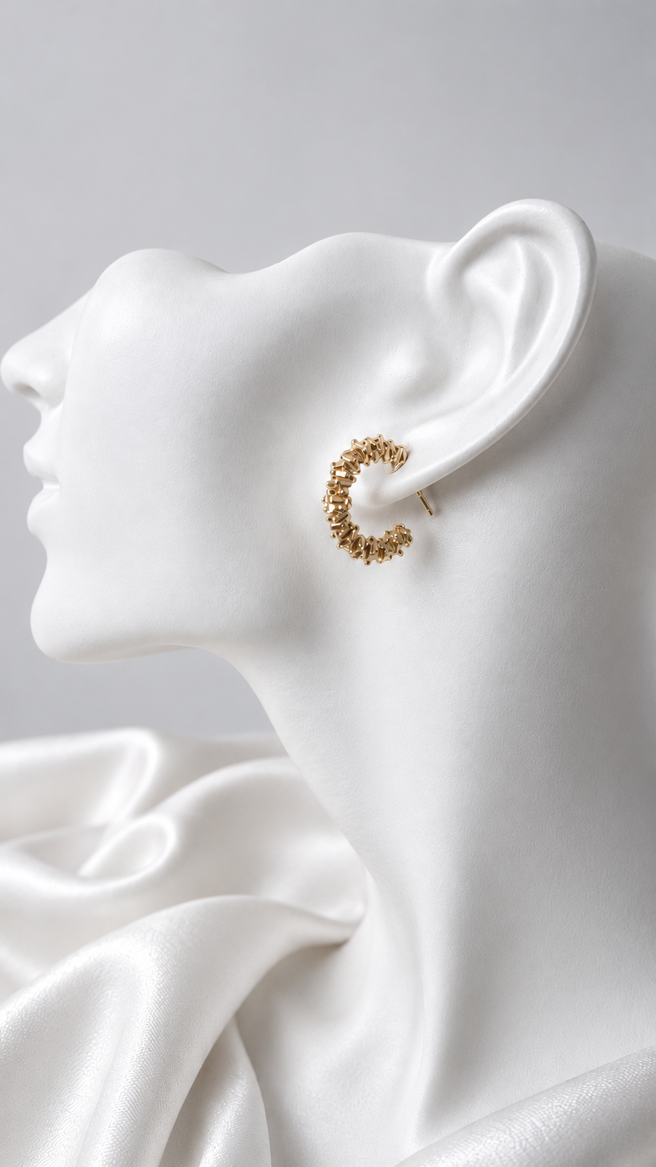 Textured surface detail on Aria Golden Grain Hoops