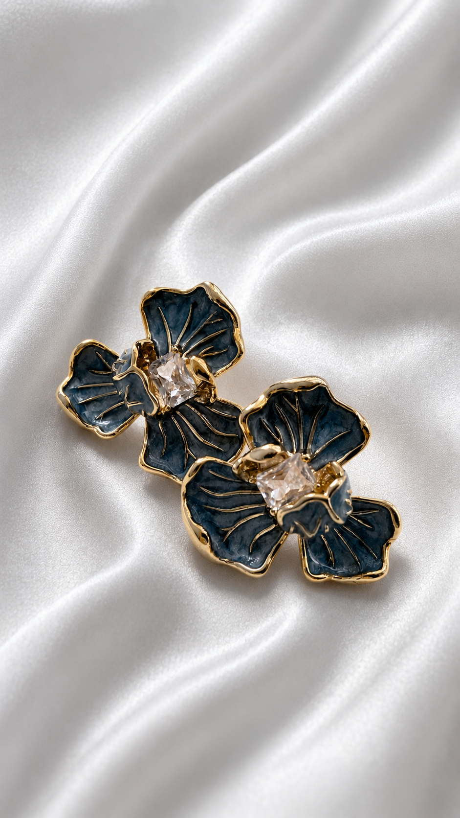 Close-up of petal detail on Aria Midnight Orchid Earrings