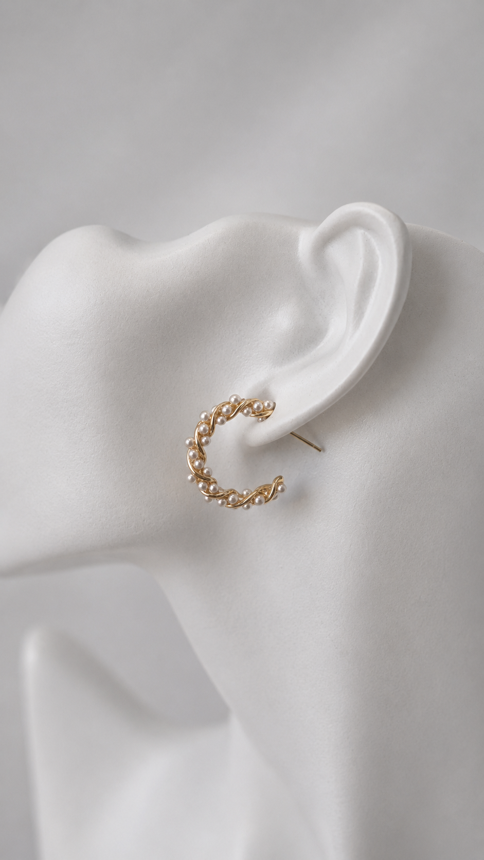 Aria Pearl Vine Hoops - gold hoops with winding vine detail and freshwater pearls
